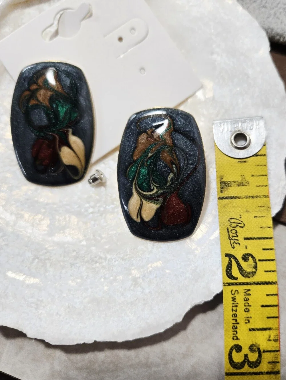Multicolor Swirl Enamel Earrings with Blue Red Green Yellow Vtg Stud Earrings